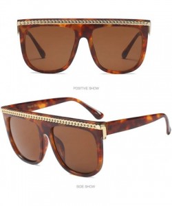 Goggle Women Sunglasses Fashion Shades Oversize Eyewear UV400 with Metal Chain - Leopard Frame/Brown Lens - CQ18OWCRWY7 $28.19