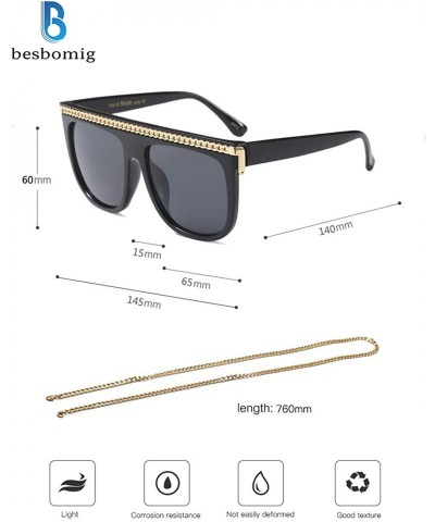 Goggle Women Sunglasses Fashion Shades Oversize Eyewear UV400 with Metal Chain - Leopard Frame/Brown Lens - CQ18OWCRWY7 $28.19