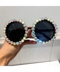 Goggle Oversized Sunglasses Women Vintage Luxury Rhinestones Round Men Shades - Blue - CN198ZX9R83 $40.76