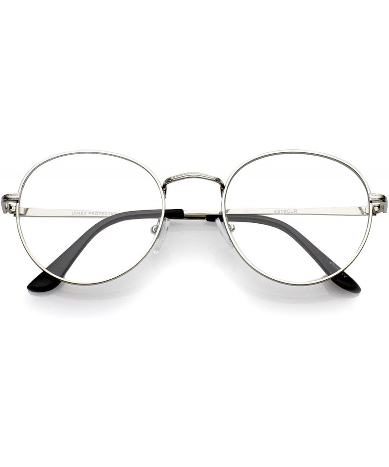 Round Classic Slim Metal Frame Clear Flat Lens Round Eyeglasses 52mm - Silver / Clear - CH12O5UJ8L9 $10.94