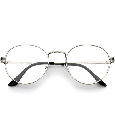 Round Classic Slim Metal Frame Clear Flat Lens Round Eyeglasses 52mm - Silver / Clear - CH12O5UJ8L9 $10.94