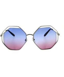 Rectangular Womens Expose Lens Octagonal Metal Rim Hippie Retro Sunglasses - Silver Blue Pink - CZ18EHQ6TMA $11.23