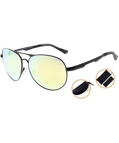 Rectangular Pilot Style Polycarbonate Lens Polarized Metal Frame Spring Hinges Sunglasses - Black/Gold Mirror - CW186L8X70E $...