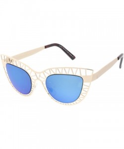 Cat Eye Unique Laser Cut Out Color Mirrored Lens Cat Eye Sunglasses 48mm - Matte Gold / Blue Mirror - CW188K043NN $10.26