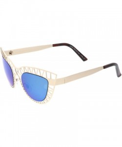 Cat Eye Unique Laser Cut Out Color Mirrored Lens Cat Eye Sunglasses 48mm - Matte Gold / Blue Mirror - CW188K043NN $10.26