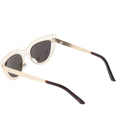 Cat Eye Unique Laser Cut Out Color Mirrored Lens Cat Eye Sunglasses 48mm - Matte Gold / Blue Mirror - CW188K043NN $10.26