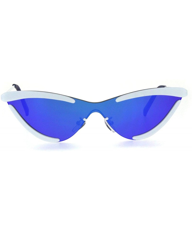 Cat Eye Womens Futuristic Disco funk Cat Eye Exposed Lens Sunglasses - White Blue Mirror - CQ18QK5SM7S $13.10