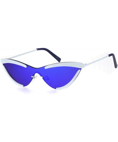 Cat Eye Womens Futuristic Disco funk Cat Eye Exposed Lens Sunglasses - White Blue Mirror - CQ18QK5SM7S $13.10