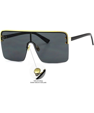 Square Oversized Flat Top Square VINTAGE RETRO SHIELD VISOR Style Aviator SUNGLASSES - Black - CD18HY5TXW8 $10.76