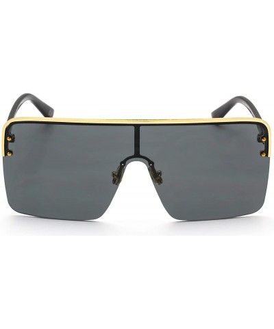 Square Oversized Flat Top Square VINTAGE RETRO SHIELD VISOR Style Aviator SUNGLASSES - Black - CD18HY5TXW8 $10.76