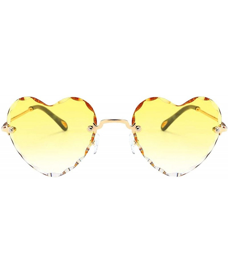 Square Women Heart Shaped RimlSunglasses Thin Metal Frame UV Protection Sun Glasses Vacation Festival Fishing - Yellow - CL19...