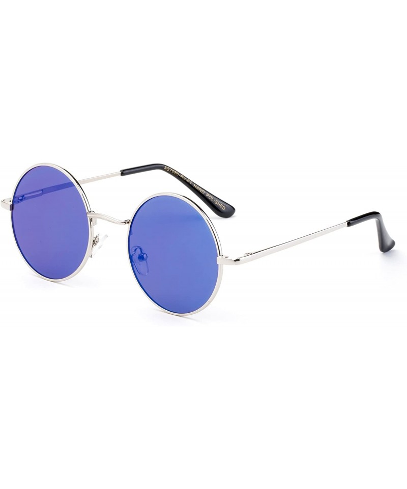 Round Newbee Fashion Inspired Mirrored Sunglasses - Silver/Blue - CS17Y0MXDK2 $8.62