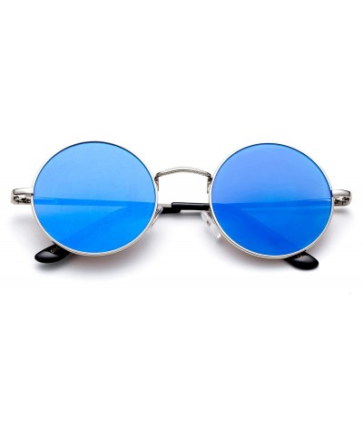 Round Newbee Fashion Inspired Mirrored Sunglasses - Silver/Blue - CS17Y0MXDK2 $8.62