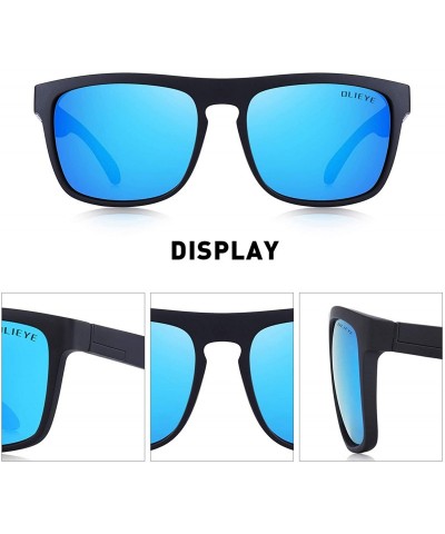 Wrap Vintage Polarized Sunglasses for Women&Men 100% UV Protection Fashion Square Oversized Sunglasses - Blue Mirror - CU18TD...