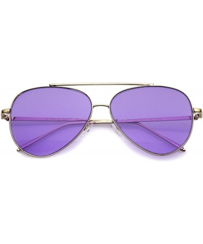 Aviator Retro Metal Frame Double Nose Bridge Color Flat Lens Aviator Sunglasses 60mm - Gold / Purple - CH12NRWQ53I $11.67