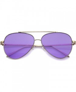 Aviator Retro Metal Frame Double Nose Bridge Color Flat Lens Aviator Sunglasses 60mm - Gold / Purple - CH12NRWQ53I $11.67