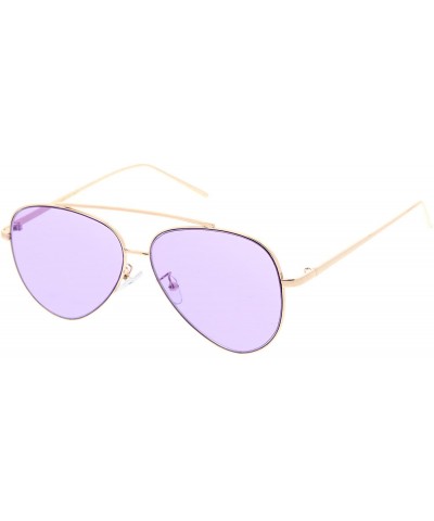 Aviator Retro Metal Frame Double Nose Bridge Color Flat Lens Aviator Sunglasses 60mm - Gold / Purple - CH12NRWQ53I $11.67