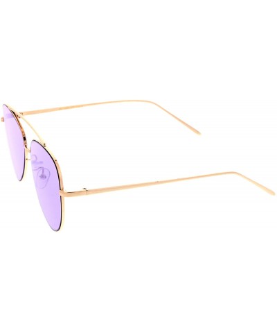 Aviator Retro Metal Frame Double Nose Bridge Color Flat Lens Aviator Sunglasses 60mm - Gold / Purple - CH12NRWQ53I $11.67