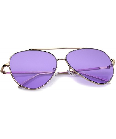 Aviator Retro Metal Frame Double Nose Bridge Color Flat Lens Aviator Sunglasses 60mm - Gold / Purple - CH12NRWQ53I $11.67