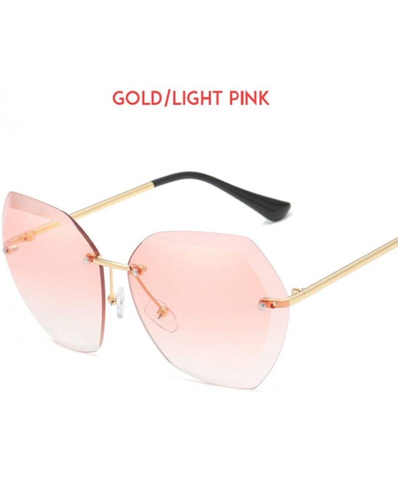 Oversized Rimless Diamond Cutting Lens Sunglasses For Women Rhinestone 100% UV Protection - Gold-light Pink - CX18TYS3EA2 $17.14