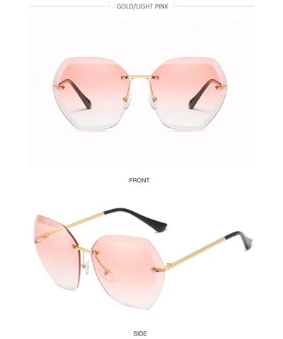 Oversized Rimless Diamond Cutting Lens Sunglasses For Women Rhinestone 100% UV Protection - Gold-light Pink - CX18TYS3EA2 $17.14