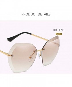 Oversized Rimless Diamond Cutting Lens Sunglasses For Women Rhinestone 100% UV Protection - Gold-light Pink - CX18TYS3EA2 $17.14