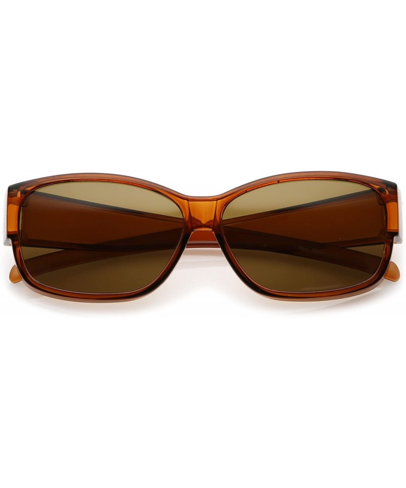 Oversized Oversize Thick Frame Tapered Wide Arms Polarized Lens Rectangle Sunglasses 59mm - Brown / Brown - CX184S405GU $15.99