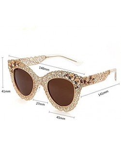 Round Women Pierced Sunglasses Carving Metal Flower Frame Fashion UV400 Mother's Day - Brown - CN18DUHIT44 $18.29