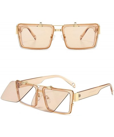 Oversized Blocking Eyeglasses Double Sunglasses Eyewear - Champagne - C718XUT3YYU $13.36