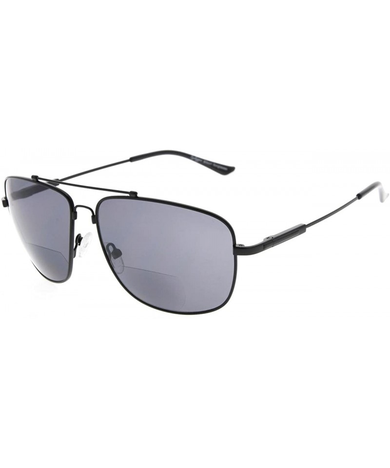 Rectangular Memory Bifocal Sunglasses Bendable Titanium Reading Sunglasses - Black Frame Grey Lens - CD18036QCIS $28.54