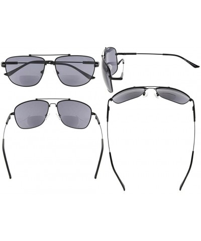 Rectangular Memory Bifocal Sunglasses Bendable Titanium Reading Sunglasses - Black Frame Grey Lens - CD18036QCIS $28.54