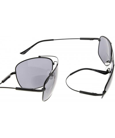 Rectangular Memory Bifocal Sunglasses Bendable Titanium Reading Sunglasses - Black Frame Grey Lens - CD18036QCIS $28.54