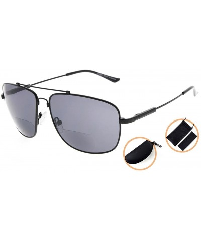 Rectangular Memory Bifocal Sunglasses Bendable Titanium Reading Sunglasses - Black Frame Grey Lens - CD18036QCIS $28.54