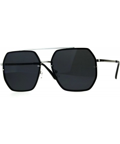 Rimless Mens Rimless Oversize Designer Fashion Metal Rim Sunglasses - Silver Black - CN18CMOZ4MA $15.92