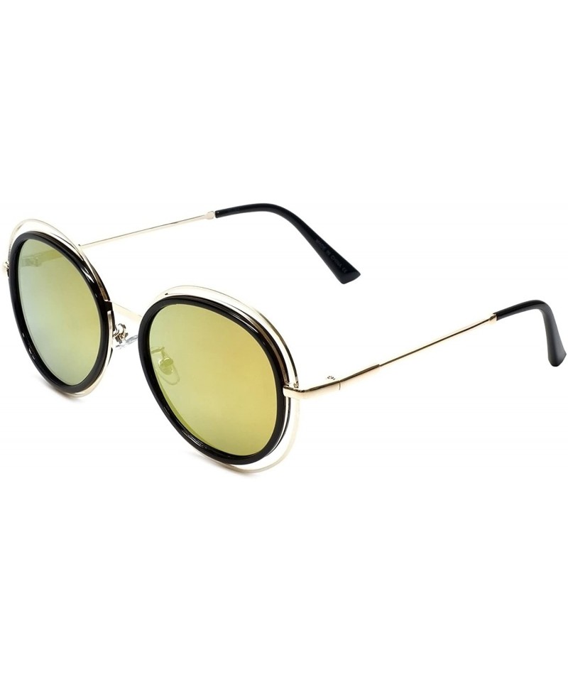 Oval Trendies The Kaitlyn - Flat Fashion Sunglasses with Mirrored Lens - Gold/Black - CP185YGYO5U $9.87