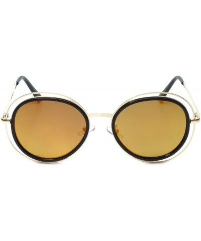 Oval Trendies The Kaitlyn - Flat Fashion Sunglasses with Mirrored Lens - Gold/Black - CP185YGYO5U $9.87