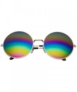 Aviator Oversized Large Round Sunglasses for Women Rainbow Mirrored - Gold - Rainbow Mirror - C81205CODQB $11.53