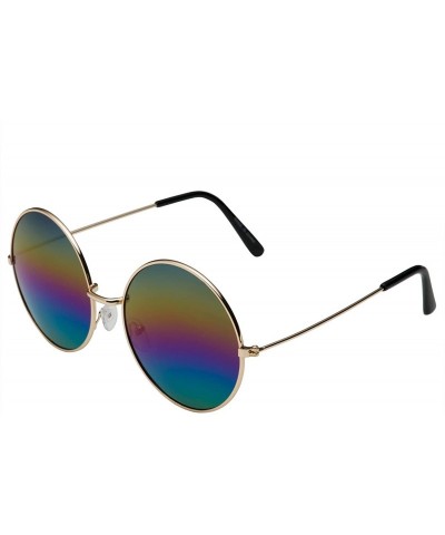 Aviator Oversized Large Round Sunglasses for Women Rainbow Mirrored - Gold - Rainbow Mirror - C81205CODQB $11.53