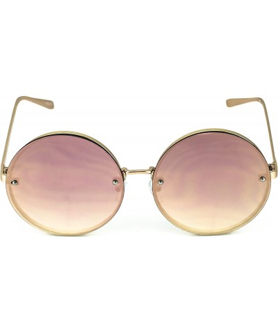 Rimless Womens Oversize Rimless Slim Arms Pink Mirrored Round Sunglasses - Gold Pink Mirror - CB17YYO6ALC $12.54