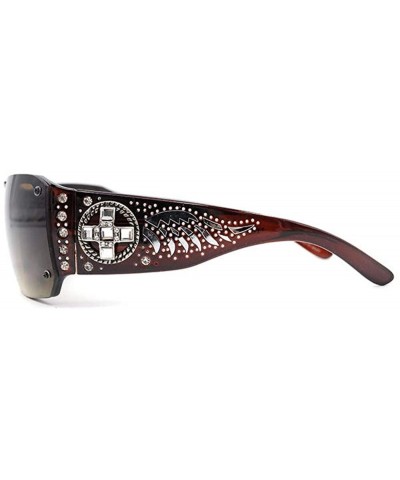 Wayfarer Wayfarer Rhinestone Sunglasses For Women Western UV 400 Protection Shades With Bling - Coffee-shinny - CY19CDSSROA $...