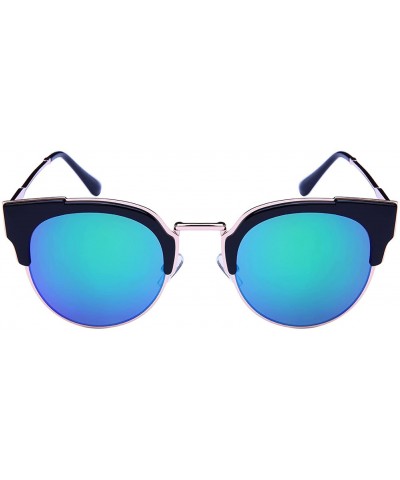 Cat Eye Womens Cat Eye Sunglasses w/Color Mirror Lens 32187-REV - Black - CZ12N796QFZ $12.13