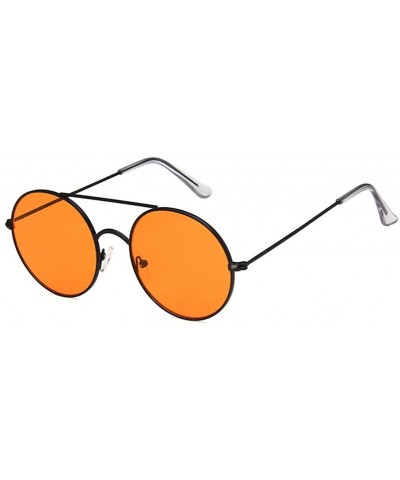 Round Unisex Sunglasses Retro Gold Brown Drive Holiday Round Non-Polarized UV400 - Black Orange - CJ18RLXMQ5S $7.56