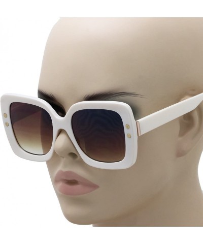 Square Oversize Eye-wear Women Casual Fashion Shades Square Rivet Sunglasses - Cream - CL18DH97L94 $10.07