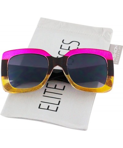 Oversized Oversize Square Sunglasses Women Multi Tinted Frame Fashion Modern Shades - Pink-yellow - CG18CZHA08R $10.72