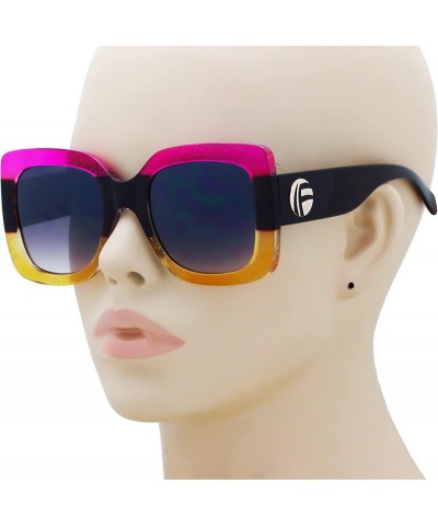 Oversized Oversize Square Sunglasses Women Multi Tinted Frame Fashion Modern Shades - Pink-yellow - CG18CZHA08R $10.72