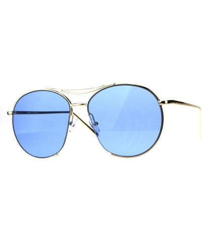 Round Exposed Lens Luxury Metal Rim Oceanic Round Designer Pilots Sunglasses - Blue - CM18C95YZCK $15.56