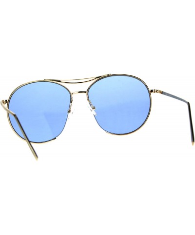 Round Exposed Lens Luxury Metal Rim Oceanic Round Designer Pilots Sunglasses - Blue - CM18C95YZCK $15.56