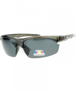 Wrap Polarized Lens Sunglasses Mens Half Rim Sports Wrap Around Shades - Gray (Black) - CY186HAZWZC $12.97