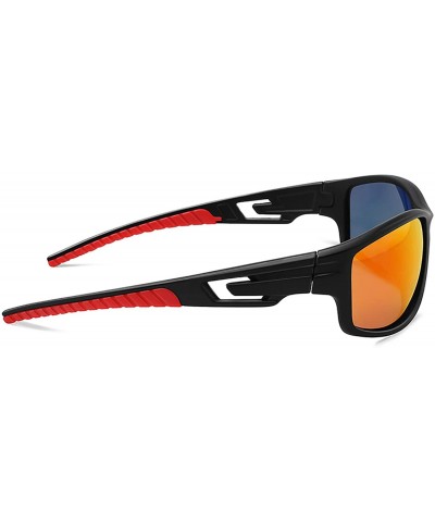 Round Polarized Sports Sunglasses for Men Women Tr90 Frame for Running Fishing Baseball Driving MJ8013 - Black/Red - C018NEMS...