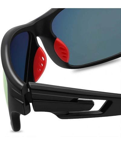 Round Polarized Sports Sunglasses for Men Women Tr90 Frame for Running Fishing Baseball Driving MJ8013 - Black/Red - C018NEMS...